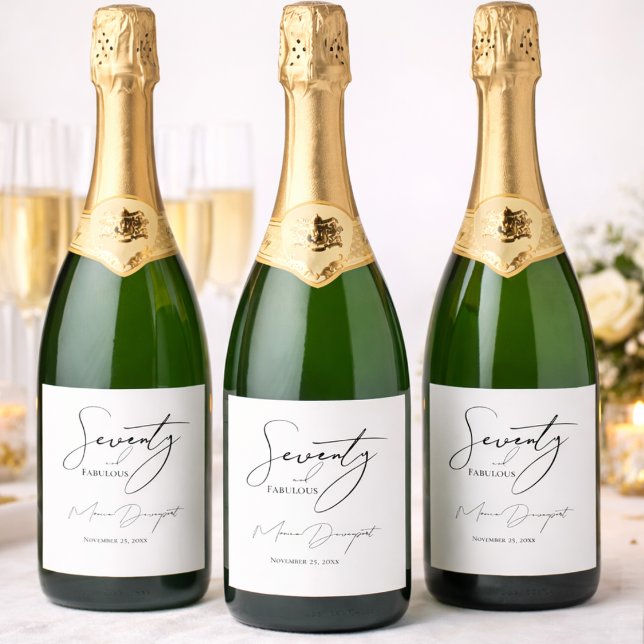 Modern 70 and Fabulous 70th Birthday Party  Sparkling Wine Label (Creator Uploaded)