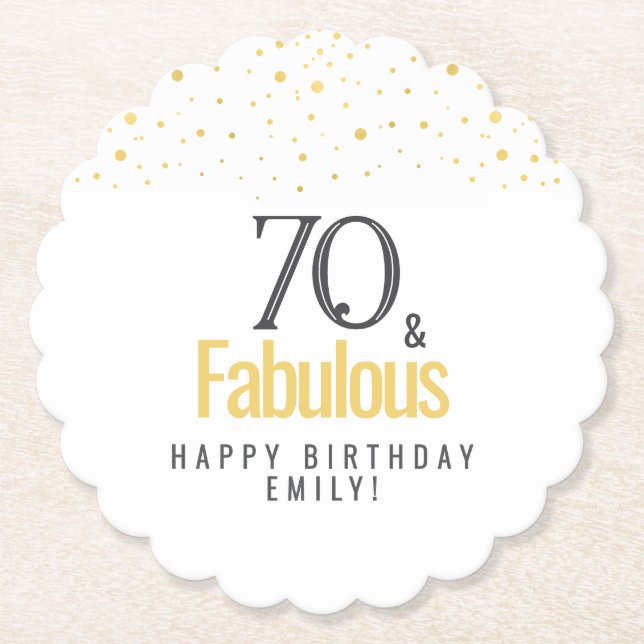 Modern 70 and Fabulous Birthday  Paper Coaster (Front)