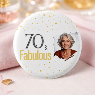 Modern 70 and Fabulous Birthday Photo 3 Cm Round Badge