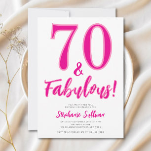 Modern 70 and Fabulous Pink 70th Birthday Party Invitation