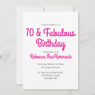 Modern 70 and Fabulous Pink 70th Birthday Party Invitation