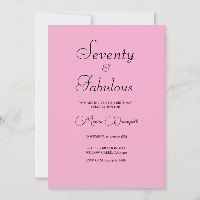Modern 70 and Fabulous Pink 70th Birthday Party Invitation (Front)