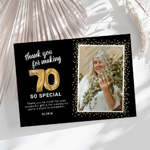 Modern 70th Adult Birthday Photo Thank You Card