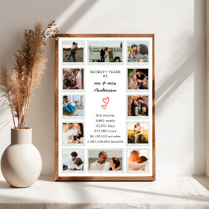 Modern 70th Anniversary Custom Photo Collage Poster