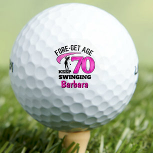 Modern 70th birthday golf balls 70 pink initials