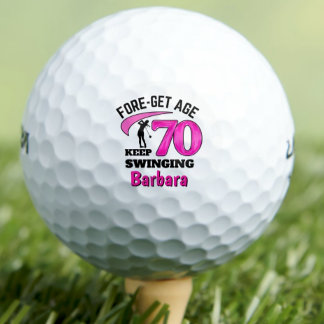Modern 70th birthday golf balls 70 pink initials