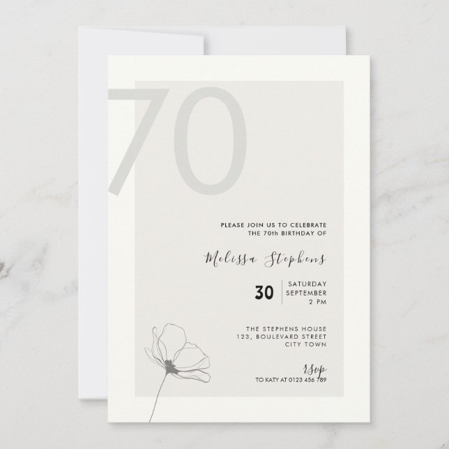 Modern 70th Birthday Invitation - Minimal Style (Front)
