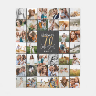 Modern 70th birthday multi photo script gift fleece blanket