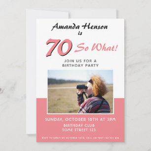 Modern 70th Birthday Party Pink Photo Invitation