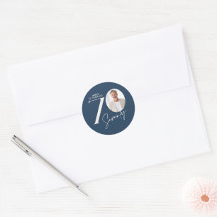 Modern 70th Birthday Photo Minimal Milestone Classic Round Sticker