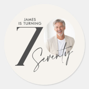 Modern 70th Birthday Photo Minimal Milestone Classic Round Sticker