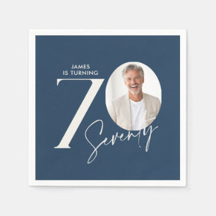 Modern 70th Birthday Photo Minimal Milestone Napkin