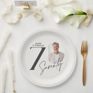 Modern 70th Birthday Photo Minimal Milestone Paper Plate
