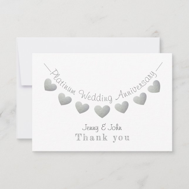 Modern 70th platinum wedding anniversary bunting thank you card (Front)