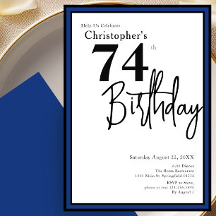 Modern 74th Birthday Invitation Elegant Black Blue