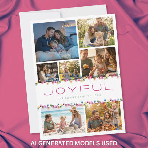 Modern 7 Photo Collage Joyful Christmas Lights Holiday Card