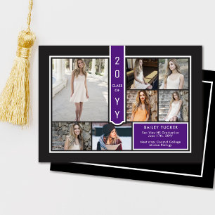 Modern 7-Photo College Purple & Black Graduation Announcement