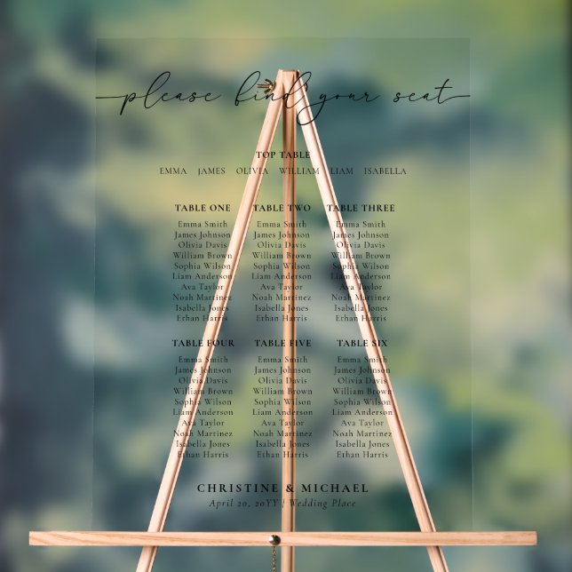 Modern 7 Table Wedding Seating Chart Acrylic Sign (Neutral)