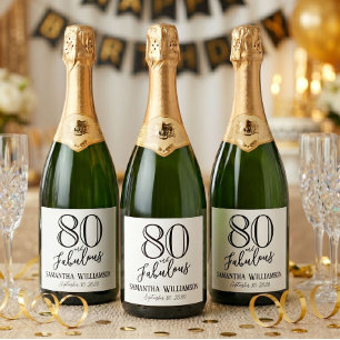 Modern 80 and Fabulous Bold Name Date Birthday Sparkling Wine Label