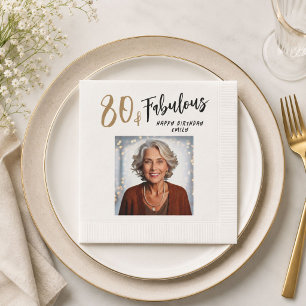 Modern 80 and Fabulous Photo 80th Birthday Napkin