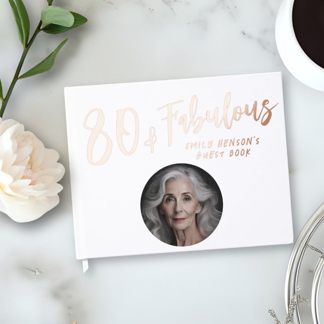 Modern 80 and Fabulous Photo 80th Birthday Party Guest Book (Creator Uploaded)