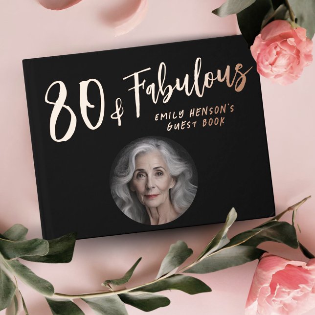 Modern 80 and Fabulous Photo 80th Birthday Party Guest Book (Creator Uploaded)