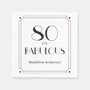 Modern 80 & Fabulous Black White Birthday Napkin