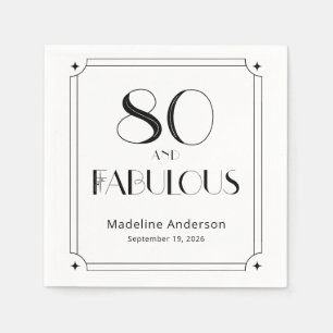 Modern 80 & Fabulous Black White Birthday Napkin