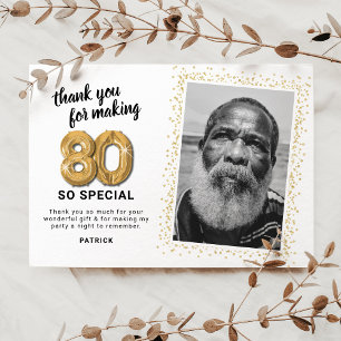 Modern 80th Adult Birthday Photo Thank You Card