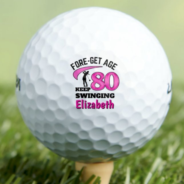 Modern 80th birthday golf balls 80 pink initials (Creator Uploaded)