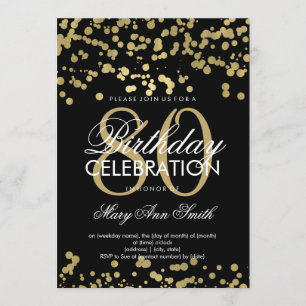 Modern 80th Birthday Party Gold Foil Confetti Invitation