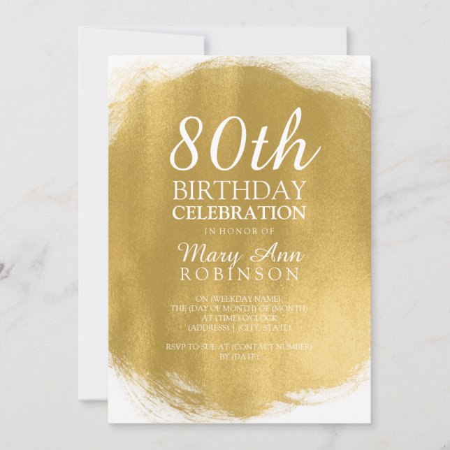 Modern 80th Birthday Party Gold Paint Look Invitation (Front)