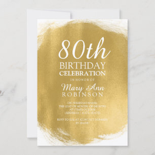 Modern 80th Birthday Party Gold Paint Look Invitation