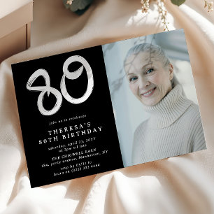 Modern 80th Birthday Party Photo Invitation