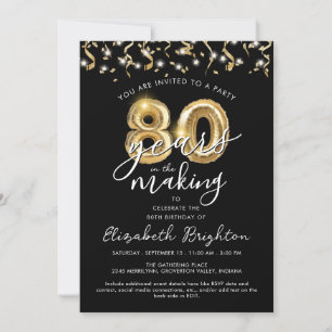 Modern 80th Birthday Script Balloon Streamers Invitation