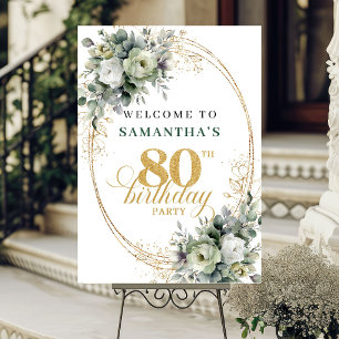 Modern 80th Boho Botanical Welcome Sign