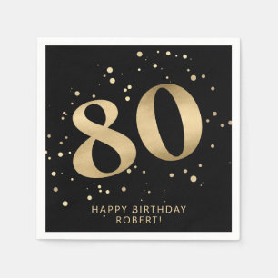 Modern 80th Eighty Birthday Black Gold Glitter Napkin