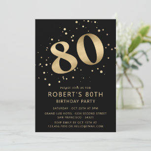 Modern 80th Eighty Birthday Photo Gold Glitter Invitation