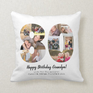 Modern 80th Number Photo Collage Custom Greeting Cushion