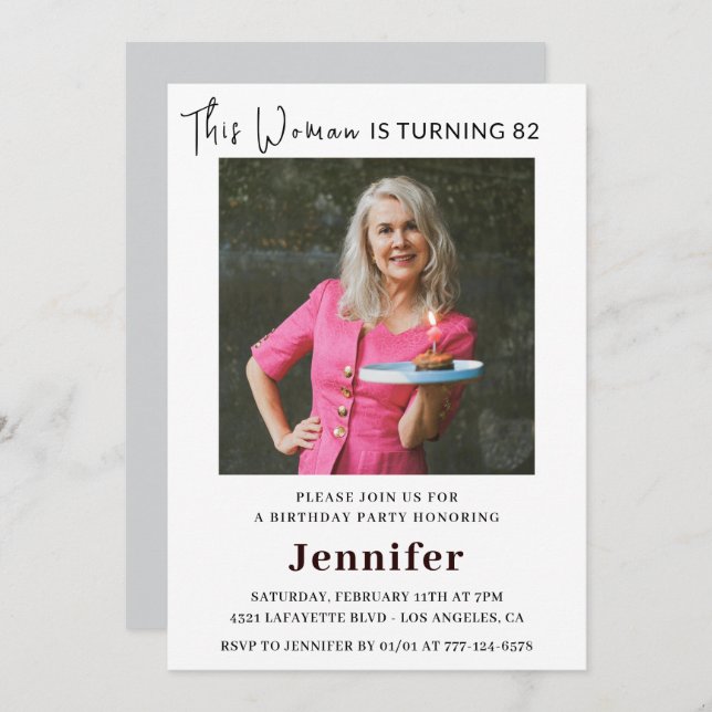 Modern 82nd birthday invitations for her Photo (Front/Back)