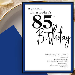 Modern 85th Birthday Invitation Elegant Black Blue