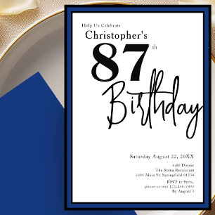 Modern 87th Birthday Invitation Elegant Black Blue