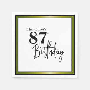 Modern 87th Birthday Napkins Elegant Black Gold