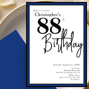 Modern 88th Birthday Invitation Elegant Black Blue