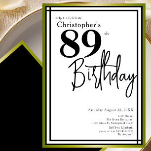 Modern 89th Birthday Invitation Elegant Black Gold