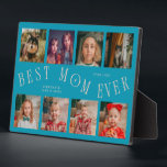 Modern 8 Photo Collage Best Mom Ever Aqua Peach Plaque<br><div class="desc">Modern and minimal mother's day photo keepsake plaque featuring 8 photos with a curvy typography text that says "best mom ever." The color is aqua and peach.</div>