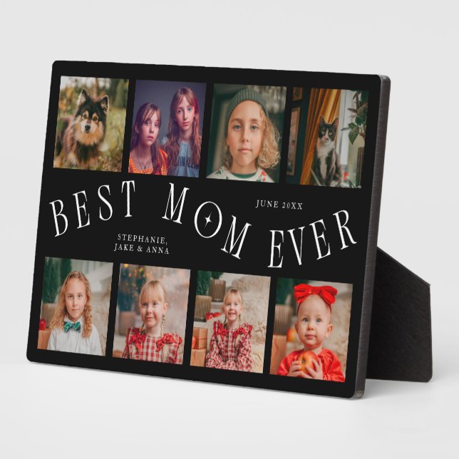 Modern 8 Photo Collage Best Mom Ever Black Plaque (Side)