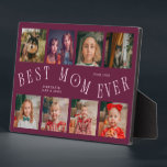 Modern 8 Photo Collage Best Mom Ever Cranberry Plaque<br><div class="desc">Modern and minimal mother's day photo keepsake plaque featuring 8 photos with a curvy typography text that says "best mom ever." The color is cranberry.</div>