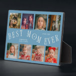 Modern 8 Photo Collage Best Mom Ever Denim Blue Plaque<br><div class="desc">Modern and minimal mother's day photo keepsake plaque featuring 8 photos with a curvy typography text that says "best mom ever." The color is denim blue.</div>