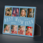 Modern 8 Photo Collage Best Mom Ever Denim Blue Plaque<br><div class="desc">Modern and minimal mother's day photo keepsake plaque featuring 8 photos with a curvy typography text that says "best mom ever." The color is denim blue.</div>